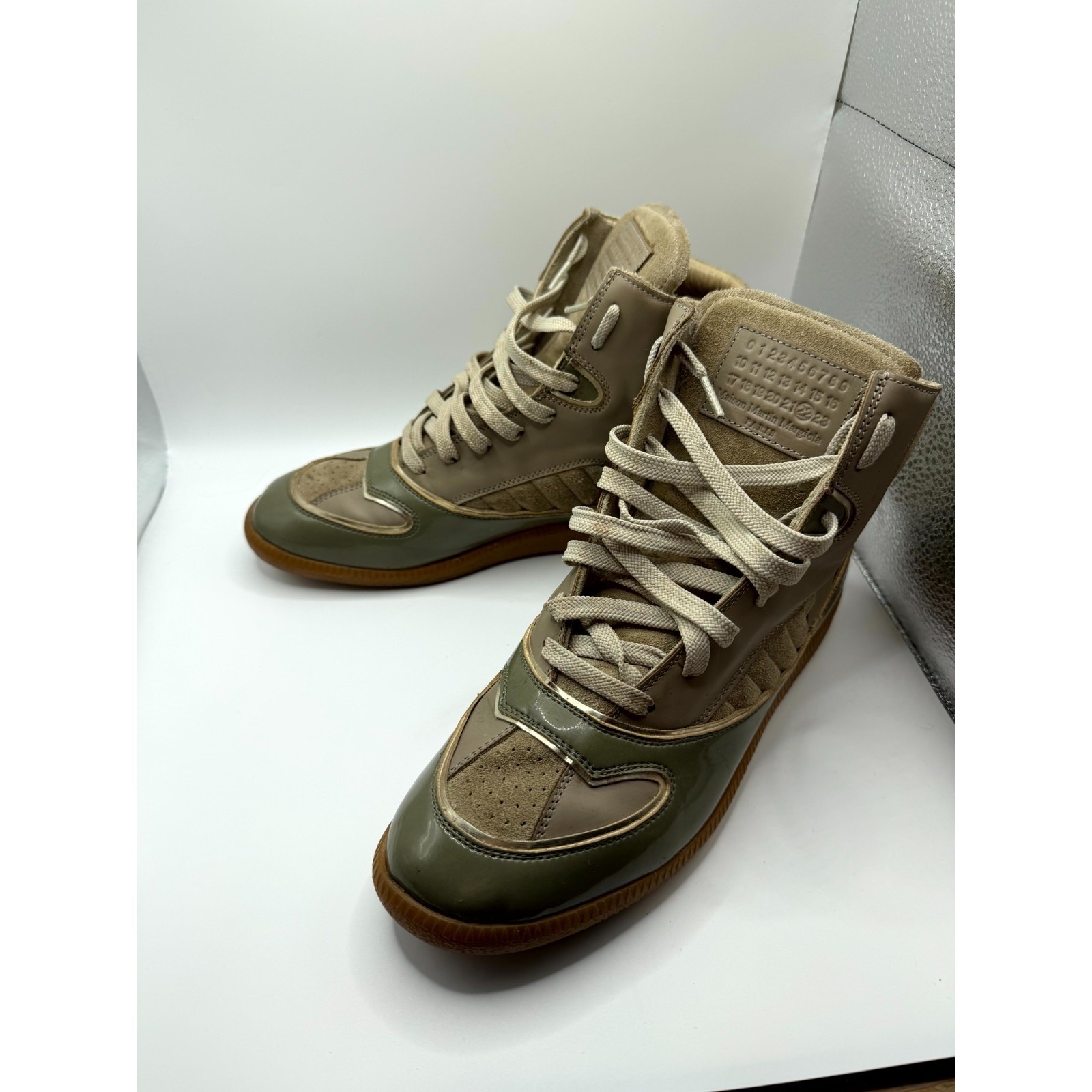 Maison Martin Margiela Mens 40.5 Sneaker Brown Green Leather High Top Shoes